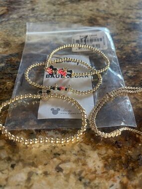BaubleBar Gold-Tone Minnie Mouse Bead Stretch Bracelet Set with Red Accents